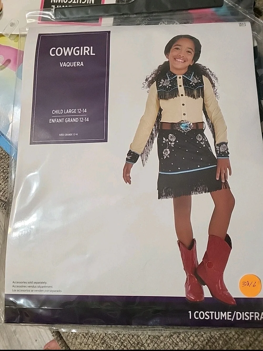 Kids Cowgirl Costume - Red Boots and Black Fringe Skirt